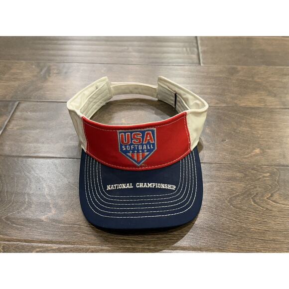 USA Softball National Championship Unisex Red Blue White Adjustable Visor Hat - Picture 2 of 8